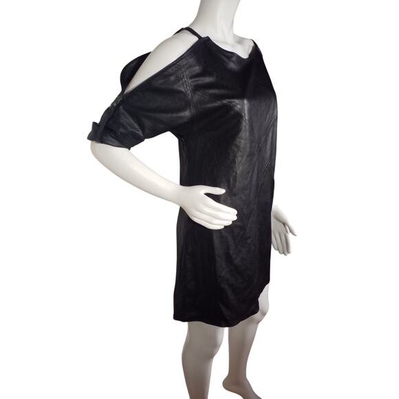 BCBG MAXAZRIA Size XS Yana Black Vegan Leather Dress Zippered Cold Shoulder - Picture 5 of 11